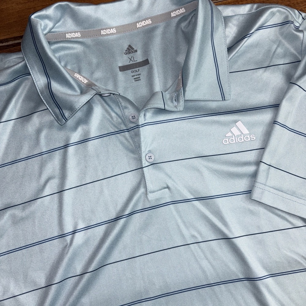Adidas Golf Polo Shirt Mens XL Blue Striped Performance‎ Frisbee Golf Activewear